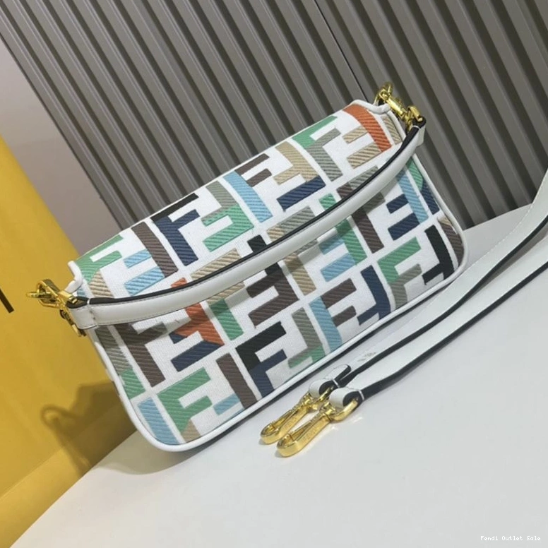 Cheap Multi FF In Canvas Medium White Baguette Motif Fendi Bag 0728